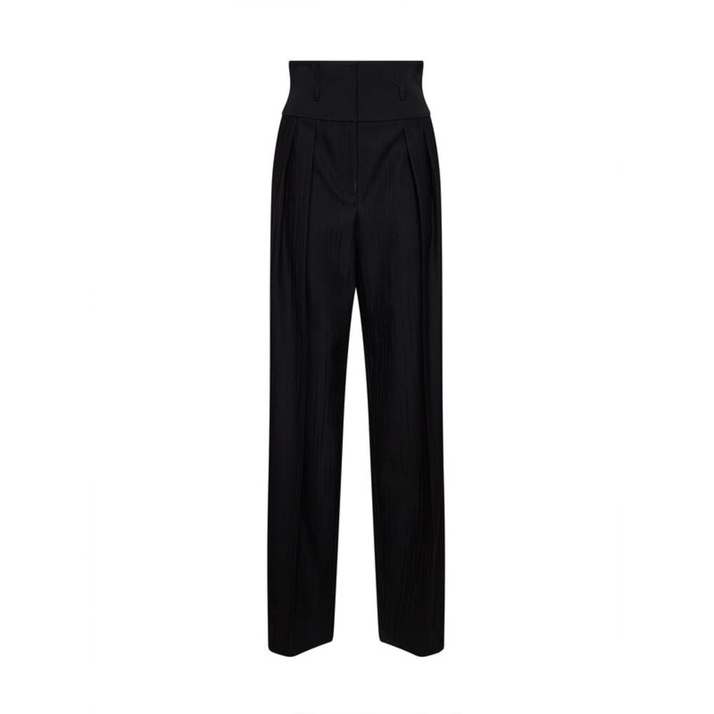 Dolce & Gabbana Women Black Striped Wool Jacquard Trousers With Basque